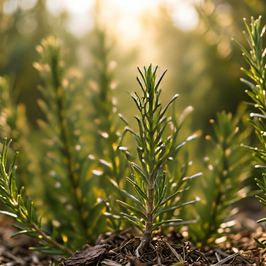 Young plant growing in soil with a blurred natural background