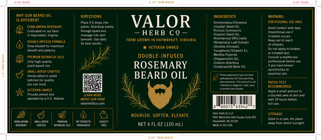 Valor Herb Co Double-Infused Rosemary Beard Oil (4 oz)