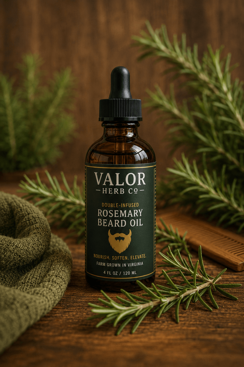 Valor Herb Co Double-Infused Rosemary Beard Oil (4 oz)